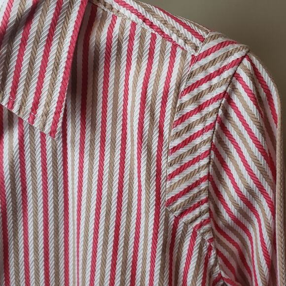 Tommy Hilfiger Women's Long Sleeve Blouse Size XL Melon, tan & white - Picture 3 of 10